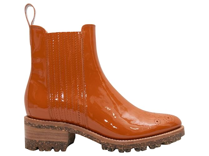 Autre Marque Burnt Orange Angela Scott Patent Chelsea Boots Size 39.5 Leather  ref.1390052