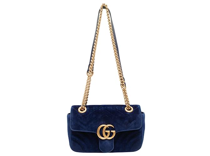 Bolsa de ombro de veludo azul marinho Gucci Marmont Matelasse  ref.1390058