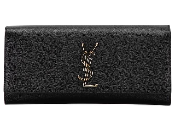 Black Saint Laurent Grain de Poudre Monogram Cassandre Clutch Leather  ref.1390066