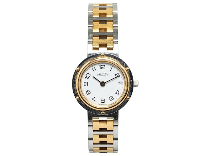 Silberne Hermès-Quarz-Edelstahl-Clipper-Uhr  ref.1390079