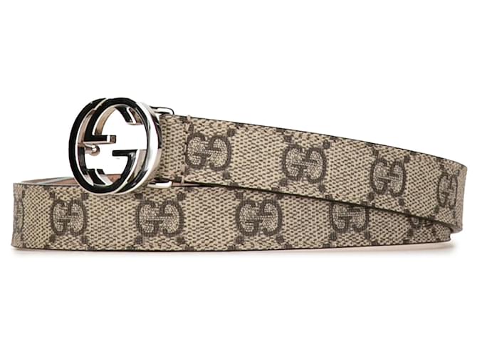 Cinto G Marrom Gucci GG Supreme Intertravado G Lona  ref.1390089