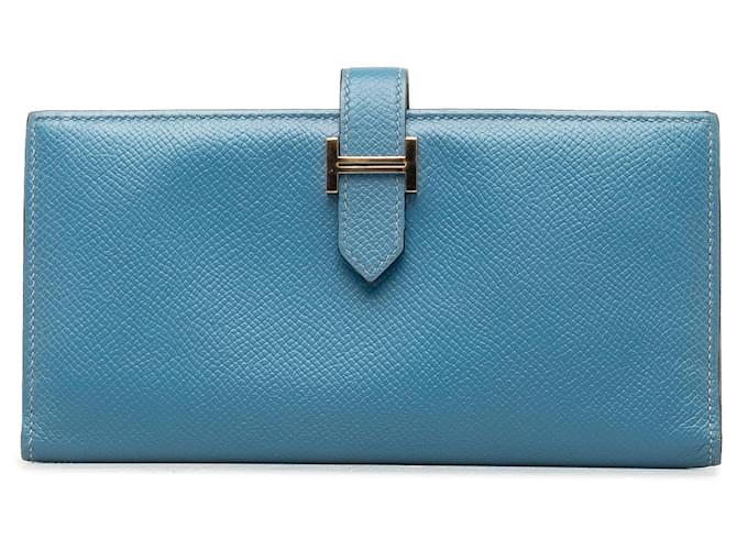 Blue Hermès Epsom Bearn Wallet Leather  ref.1390110