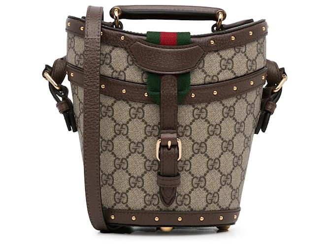 Bolsa marrom Gucci GG Supreme Mini Hat Case Couro  ref.1390114