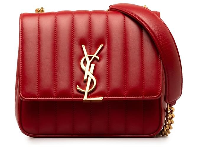 Red Saint Laurent Medium Vicky Crossbody Bag Leather  ref.1390126