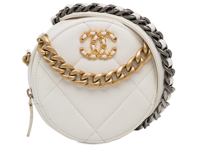 White Chanel 19 Round Clutch with Strap Satchel Leather  ref.1390127