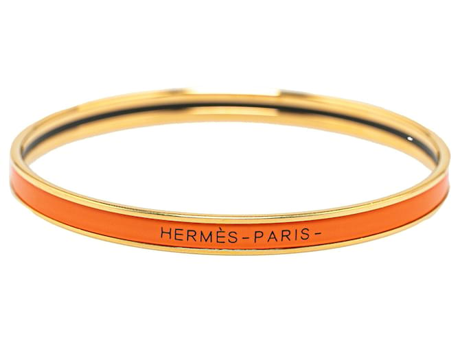 Orangefarbenes Hermès-Armband mit extraschmalem Uni-Emaille 70 Kostümarmband Metall  ref.1390156