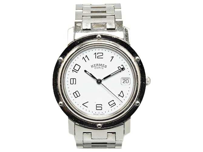 Silver Hermès Quartz Stainless Steel Clipper Watch Silvery  ref.1390162