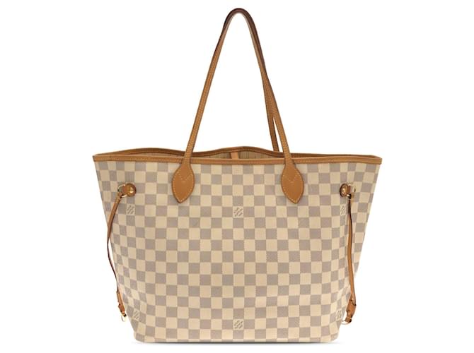 White Louis Vuitton Damier Azur Neverfull MM Tote Bag Leather  ref.1390165