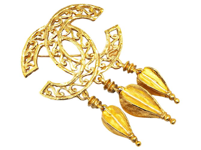 Broche à franges en métal doré Chanel CC Fretwork  ref.1390170