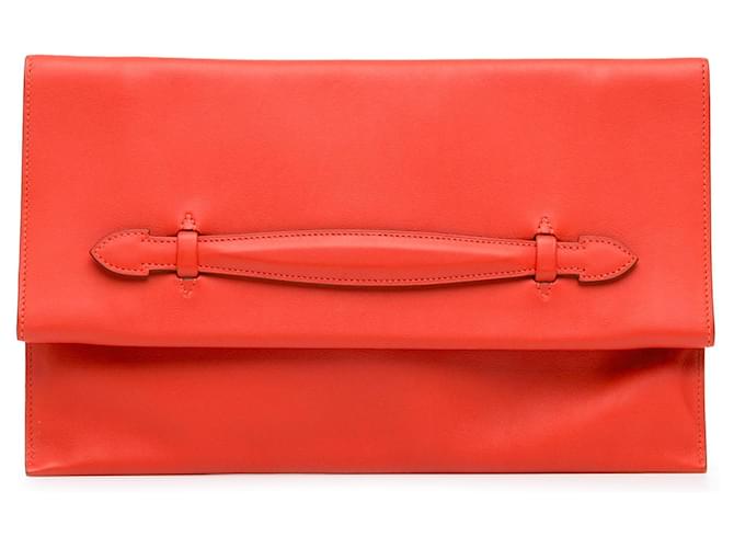 Orange Hermès Evercolor Pliplat Clutch Leather  ref.1390198