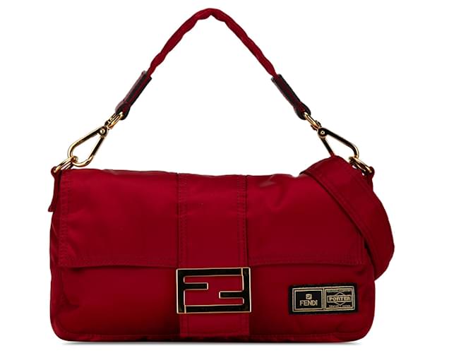 Bolso satchel baguette de nailon Fendi Porter Yoshida rojo Roja Lienzo  ref.1390200