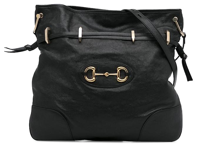 Black Gucci Horsebit 1955 Drawstring Crossbody Bag Leather  ref.1390201