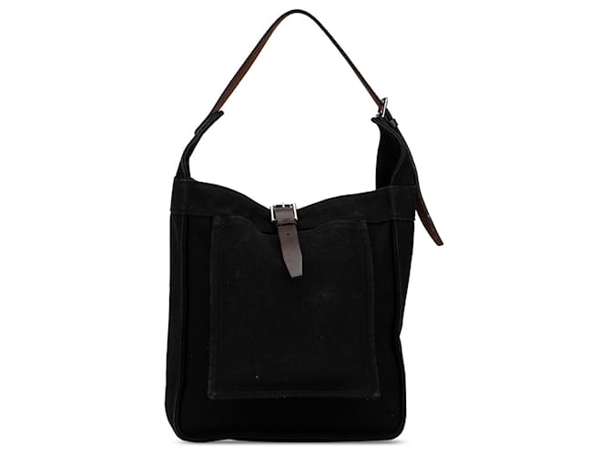Black Hermès Toile Marwari PM Shoulder Bag Leather  ref.1390203