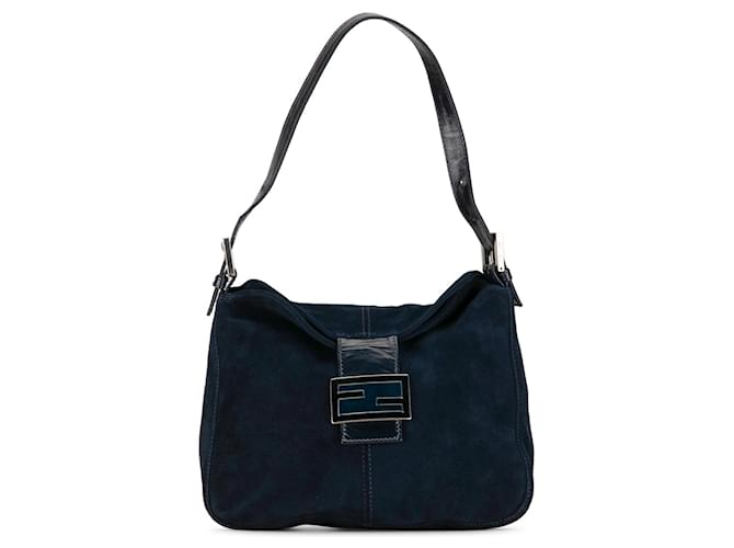 Blue Fendi Suede Double Flap Shoulder Bag Leather  ref.1390205