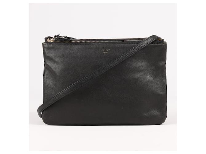 Céline Celine Large Trio Crossbody Bag in Black Leather  ref.1390217