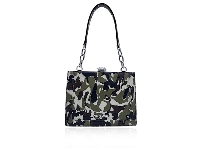 Miu Miu Military Green Camouflage Leather Handbag with Crystal  ref.1390284