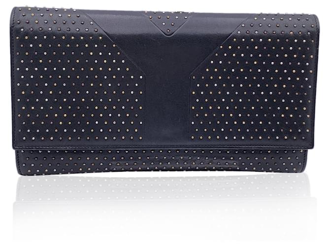 Yves Saint Laurent Bolso clutch con tachuelas Y Rock de cuero negro  ref.1390285