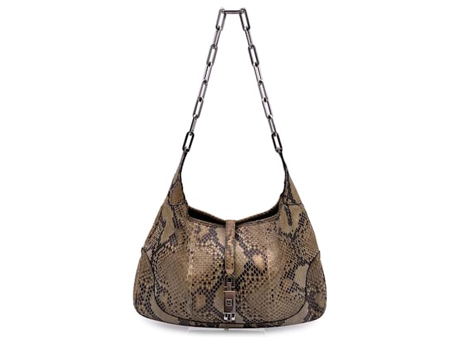 Gucci Sac à bandoulière Jackie Hobo en cuir beige avec bandoulière en chaîne  ref.1390294