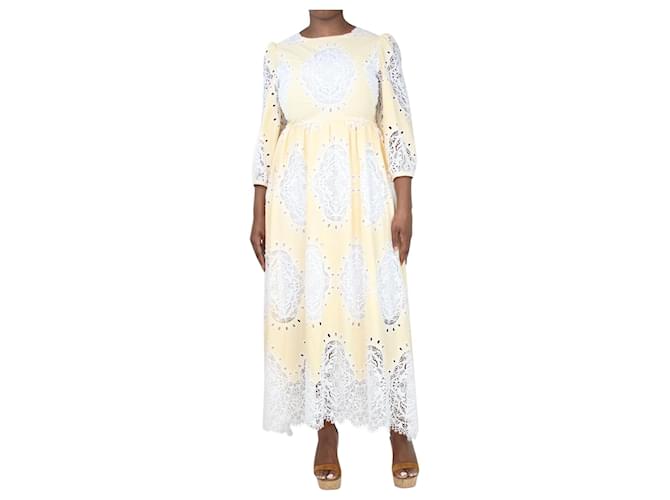 Autre Marque Pale yellow broderie-anglaise midi dress - size UK 12 Polyester  ref.1390381