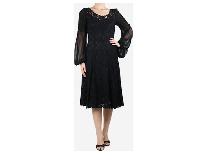 Dolce & Gabbana Black floral lace midi dress - size UK 12 Cotton  ref.1390382