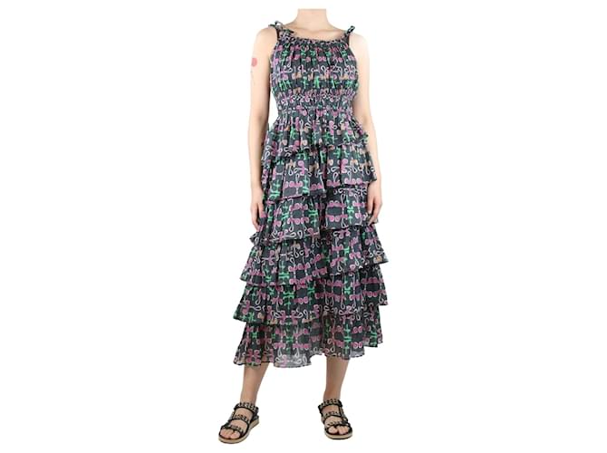 Autre Marque Robe midi à volants multi-imprimés - taille S Coton Multicolore  ref.1390401