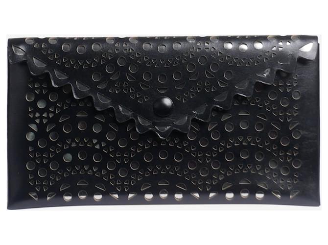 Alaïa Clutch negro con solapa y detalle de aberturas Cuero  ref.1390411