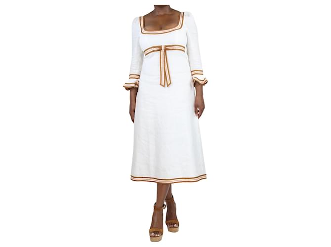 Zimmermann Vestido midi de lino blanco con detalle de lazo - talla UK 44  ref.1390412