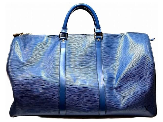 Louis Vuitton Keepall 55 Azul Couro  ref.1390836