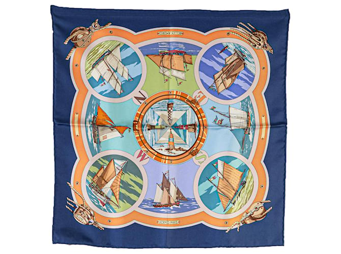 Hermès Blue Belles Amures Silk Scarf Navy blue Cloth  ref.1390927