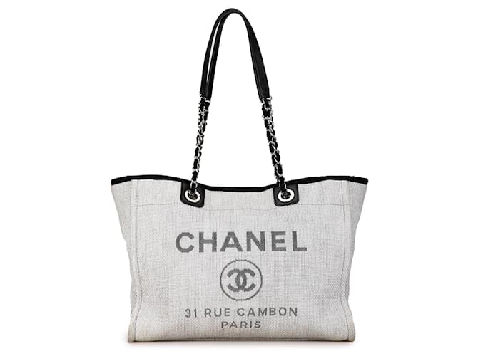 Chanel - Deauville Tote aus mittelgroßem Stroh in Grau  ref.1390929