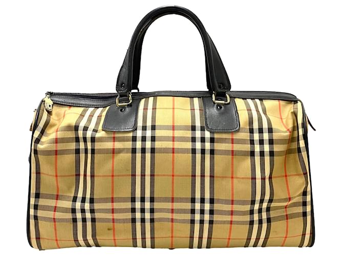 Burberry Brown House Check Travel Bag Beige Pony-style calfskin Cloth  ref.1390930