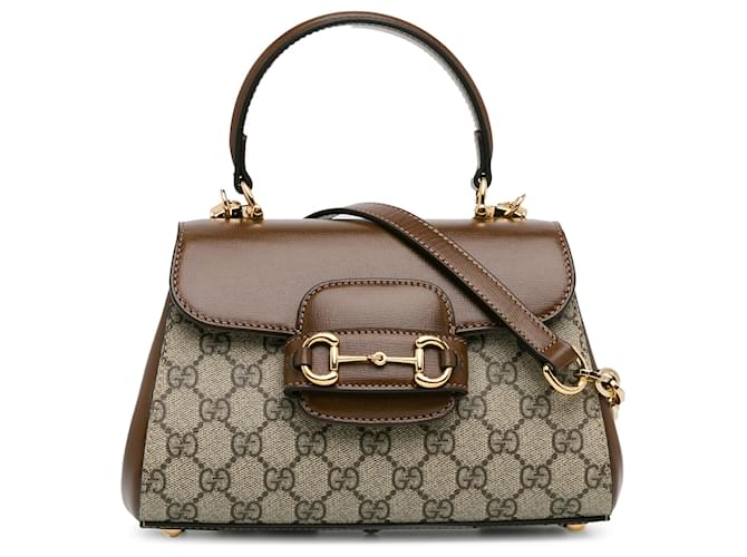 Gucci Brown Mini GG Supreme Horsebit 1955 Satchel Leather Cloth Pony-style calfskin Cloth  ref.1390943