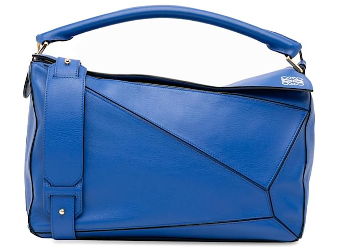 Bolsa grande quebra-cabeça azul LOEWE Couro Bezerro-como bezerro  ref.1390974