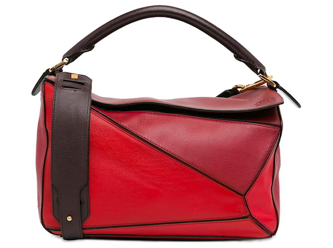 Saco quebra-cabeça tricolor médio vermelho LOEWE Bordeaux Couro Bezerro-como bezerro  ref.1390988