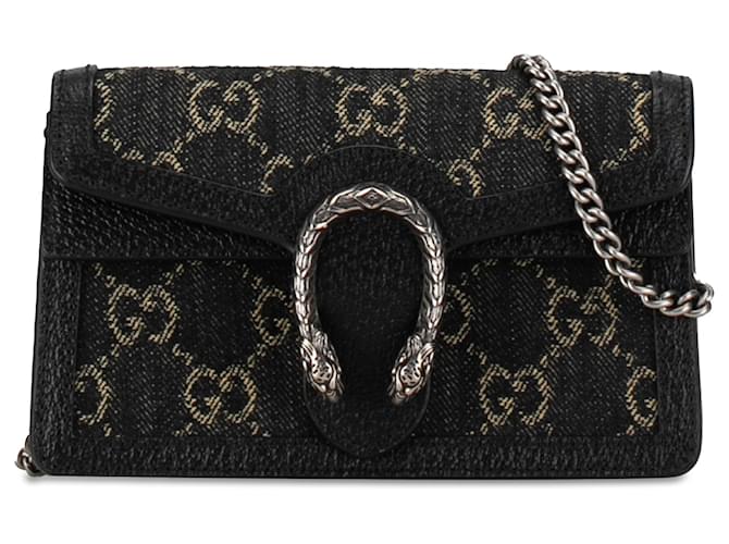 Gucci Black Super Mini GG Denim Dionysus Crossbody Bag Cloth  ref.1390993
