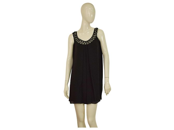 Vestido mini preto de seda e algodão Swiss Dot Temperley London