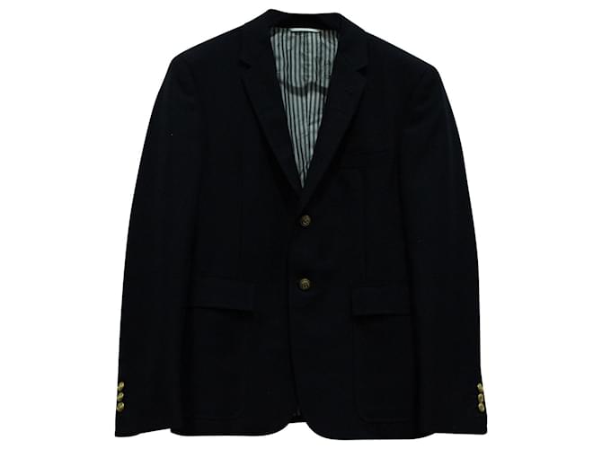 Thom Browne Gold Buttoned Suit Jacket in Navy Blue Wool  ref.1391023
