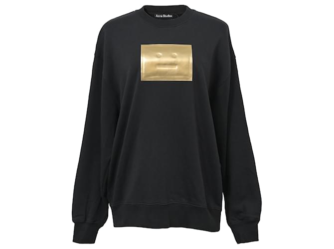 Acne Studios – Forba – Übergroßes Sweatshirt mit Logo in Metallic-Gold aus schwarzer Baumwolle  ref.1391029