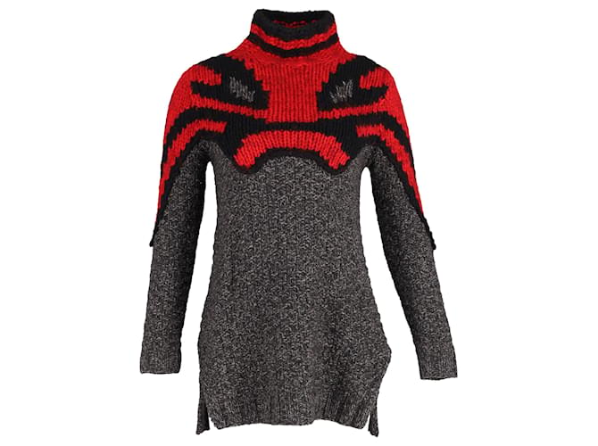 Céline Celine Phoebe Philo Pre-Fall 2010 Abstract Knit Sweater Dress in Red and Grey Wool  ref.1391032