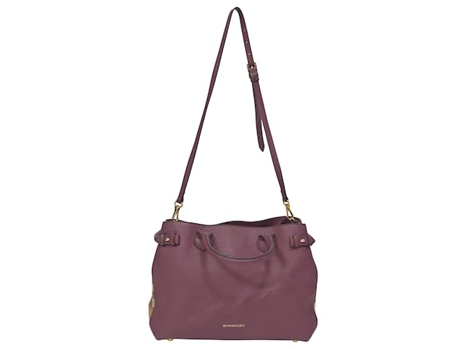 Burberry Medium Banner Tote Bag in Purple Leather and House Check Canvas  Pony-style calfskin  ref.1391036