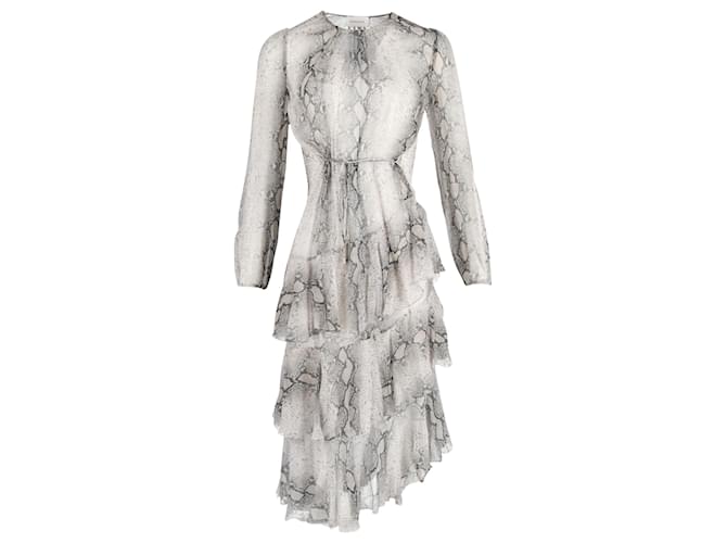 Zimmermann Corsage Python-Print Tiered Midi Dress in Grey Silk  Polyamide  ref.1391039