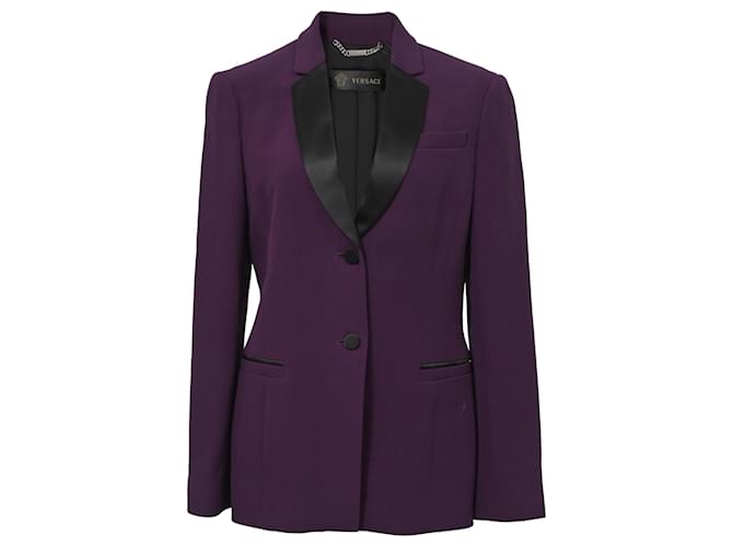 Blazer Versace con colletto a contrasto in lana viola Porpora  ref.1391041