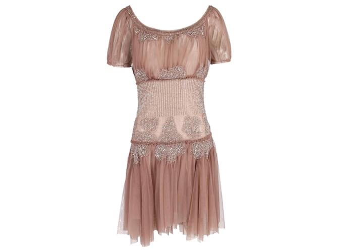 Philosophy di Lorenzo Serafini – Verziertes transparentes Kleid aus rosa Chiffon Pink  ref.1391058