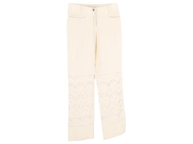 Dolce & Gabbana Pantalon à fleurs découpées en dentelle en lin blanc Coton Écru  ref.1391059