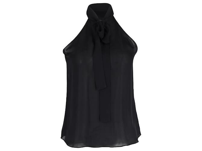 Nili Lotan Zelie Pussy-Bow Halter Top in Black Silk Cotton  ref.1391062