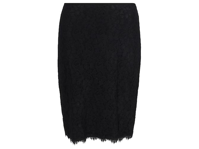 Diane Von Furstenberg Scalloped Pencil Skirt in Black Polyester  ref.1391067