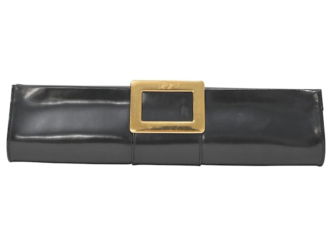 Roger Vivier Clutch mit Schnalle aus schwarzem Leder  ref.1391085