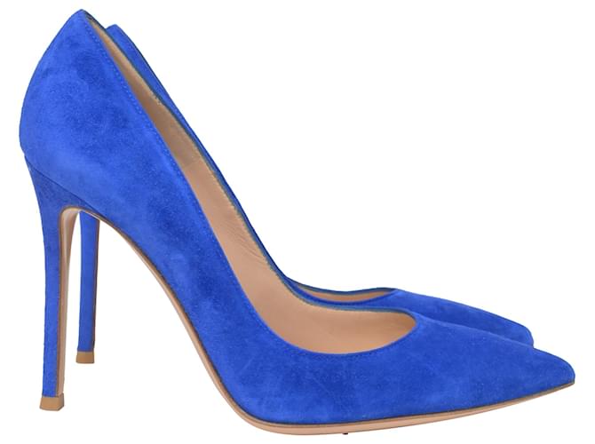 Zapatos de salón con punta en punta de Gianvito Rossi en ante azul Suecia  ref.1391088