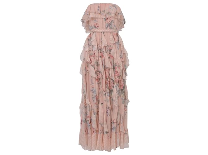 Zimmermann Bowie Waterfall Ruffle Strapless Dress in Floral Print Silk  ref.1391091