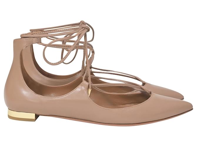 Aquazzura Ballerines Christy en Cuir Nude Marron Chair  ref.1391099